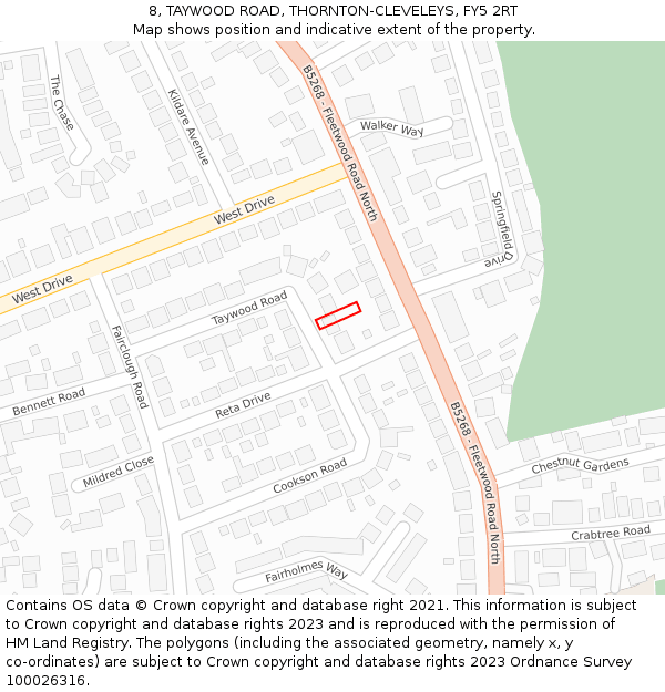 8, TAYWOOD ROAD, THORNTON-CLEVELEYS, FY5 2RT: Location map and indicative extent of plot