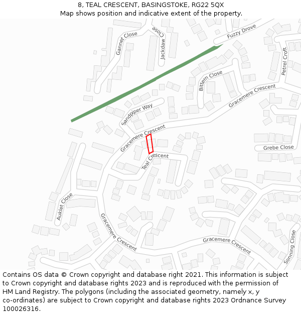 8, TEAL CRESCENT, BASINGSTOKE, RG22 5QX: Location map and indicative extent of plot