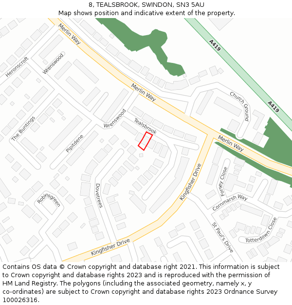 8, TEALSBROOK, SWINDON, SN3 5AU: Location map and indicative extent of plot