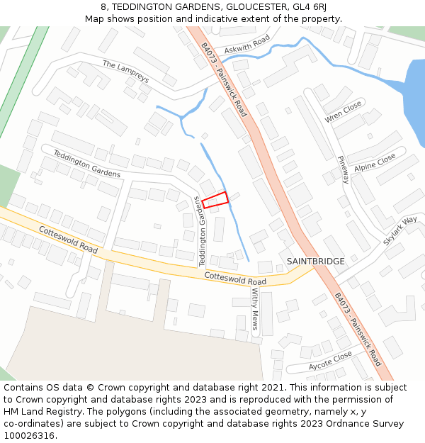 8, TEDDINGTON GARDENS, GLOUCESTER, GL4 6RJ: Location map and indicative extent of plot