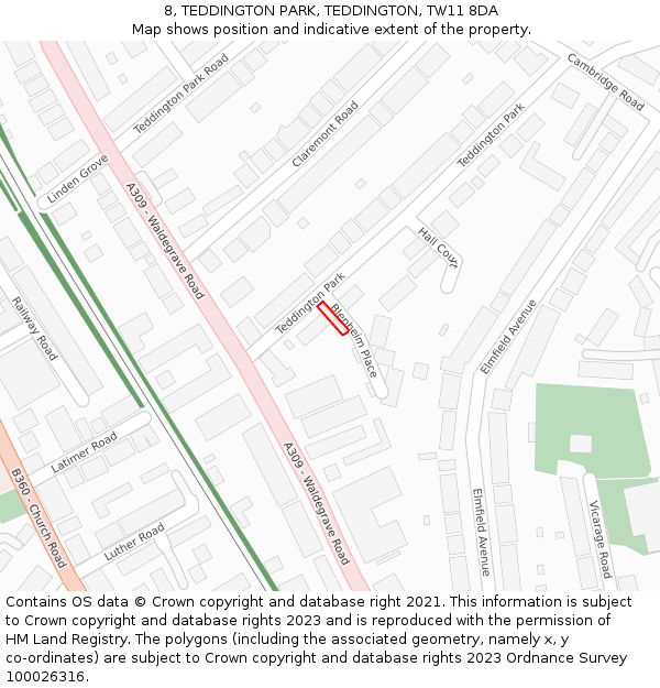 8, TEDDINGTON PARK, TEDDINGTON, TW11 8DA: Location map and indicative extent of plot