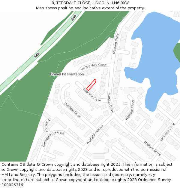 8, TEESDALE CLOSE, LINCOLN, LN6 0XW: Location map and indicative extent of plot