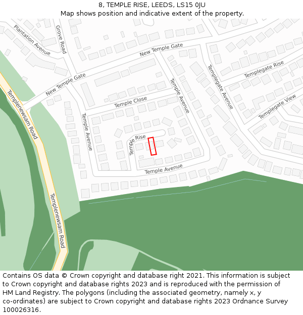 8, TEMPLE RISE, LEEDS, LS15 0JU: Location map and indicative extent of plot