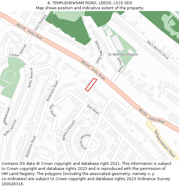 8, TEMPLENEWSAM ROAD, LEEDS, LS15 0DX: Location map and indicative extent of plot