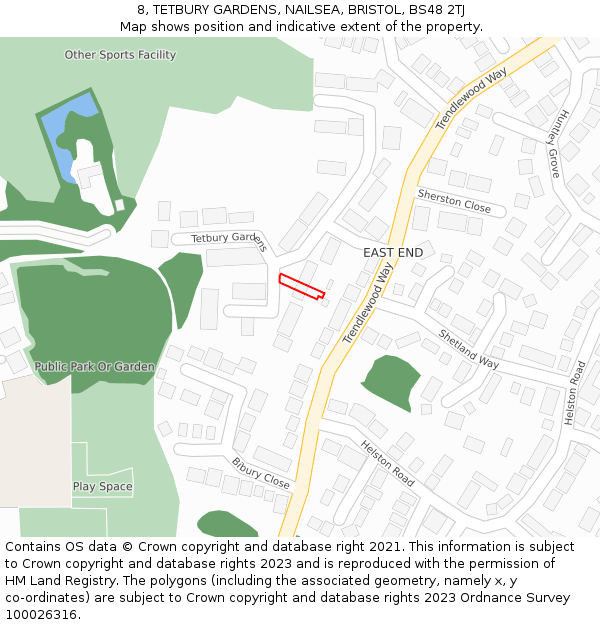 8, TETBURY GARDENS, NAILSEA, BRISTOL, BS48 2TJ: Location map and indicative extent of plot