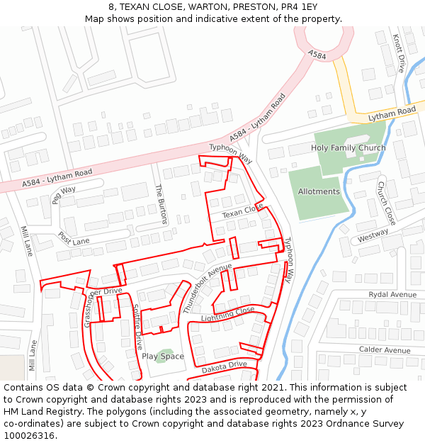 8, TEXAN CLOSE, WARTON, PRESTON, PR4 1EY: Location map and indicative extent of plot
