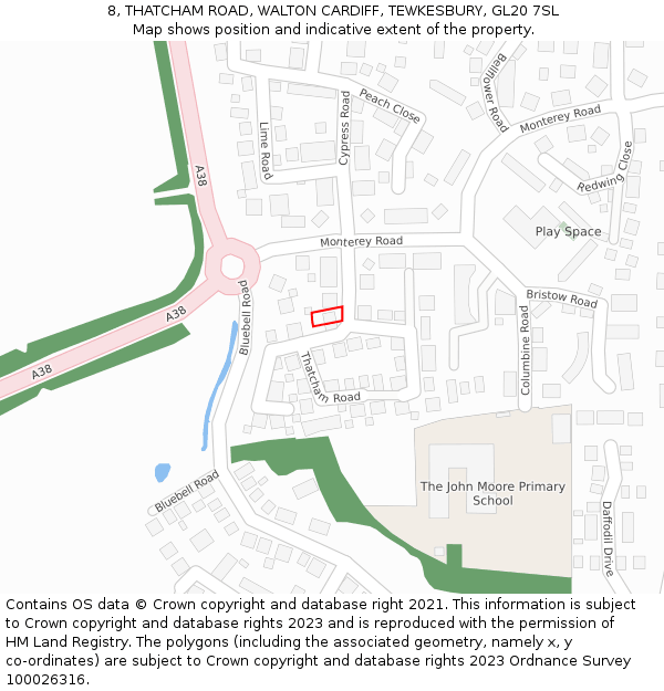 8, THATCHAM ROAD, WALTON CARDIFF, TEWKESBURY, GL20 7SL: Location map and indicative extent of plot