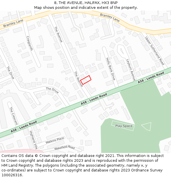 8, THE AVENUE, HALIFAX, HX3 8NP: Location map and indicative extent of plot