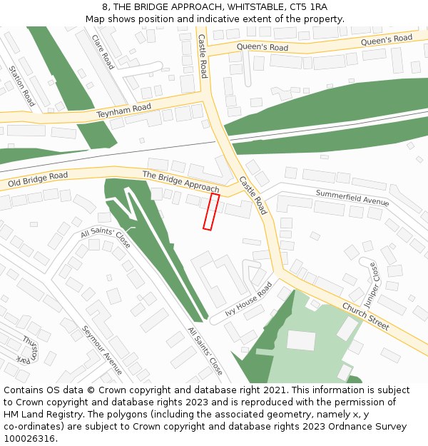 8, THE BRIDGE APPROACH, WHITSTABLE, CT5 1RA: Location map and indicative extent of plot