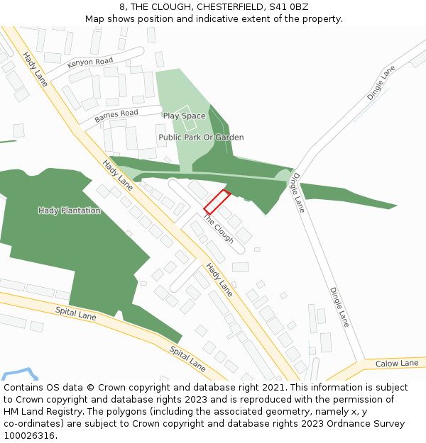 8, THE CLOUGH, CHESTERFIELD, S41 0BZ: Location map and indicative extent of plot