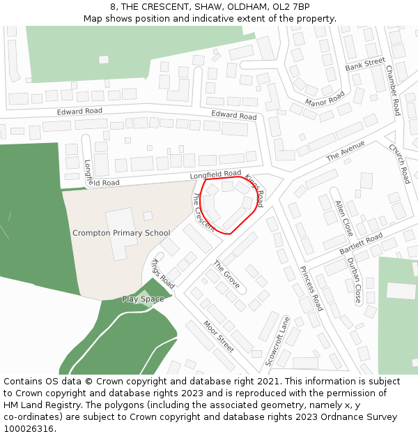 8, THE CRESCENT, SHAW, OLDHAM, OL2 7BP: Location map and indicative extent of plot