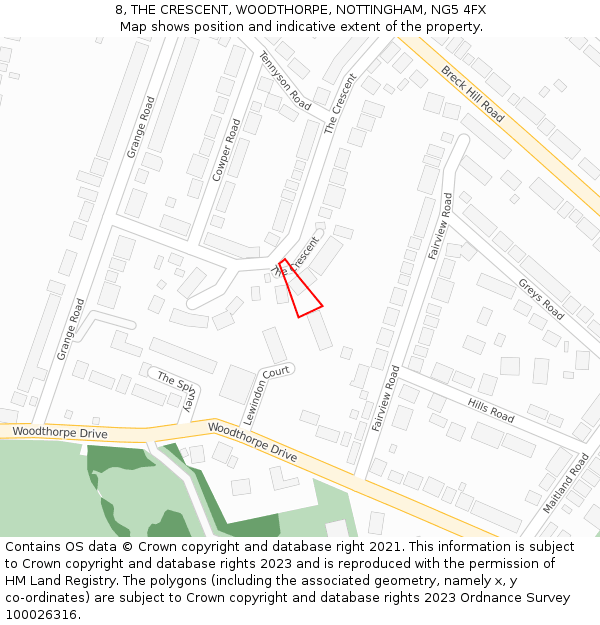 8, THE CRESCENT, WOODTHORPE, NOTTINGHAM, NG5 4FX: Location map and indicative extent of plot