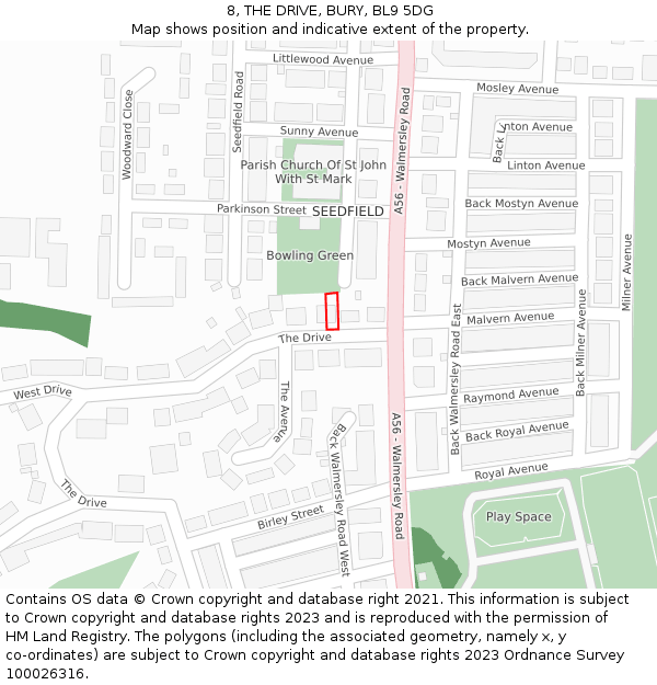 8, THE DRIVE, BURY, BL9 5DG: Location map and indicative extent of plot