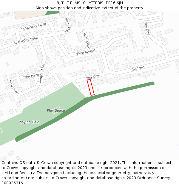 8, THE ELMS, CHATTERIS, PE16 6JN: Location map and indicative extent of plot