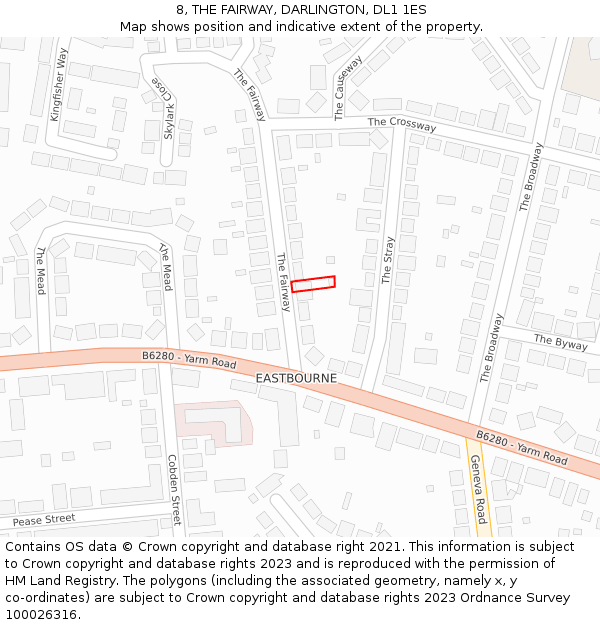 8, THE FAIRWAY, DARLINGTON, DL1 1ES: Location map and indicative extent of plot
