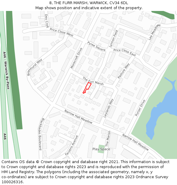 8, THE FURR MARSH, WARWICK, CV34 6DL: Location map and indicative extent of plot