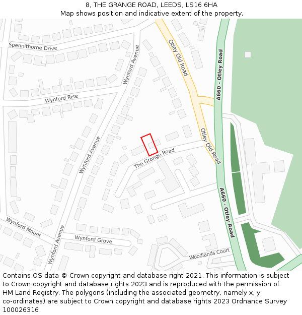 8, THE GRANGE ROAD, LEEDS, LS16 6HA: Location map and indicative extent of plot