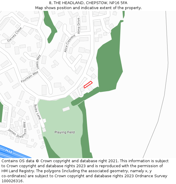 8, THE HEADLAND, CHEPSTOW, NP16 5FA: Location map and indicative extent of plot