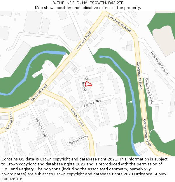 8, THE INFIELD, HALESOWEN, B63 2TF: Location map and indicative extent of plot