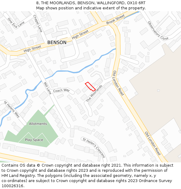 8, THE MOORLANDS, BENSON, WALLINGFORD, OX10 6RT: Location map and indicative extent of plot