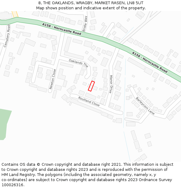 8, THE OAKLANDS, WRAGBY, MARKET RASEN, LN8 5UT: Location map and indicative extent of plot