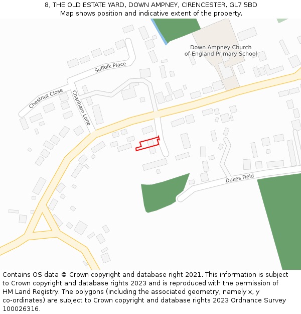 8, THE OLD ESTATE YARD, DOWN AMPNEY, CIRENCESTER, GL7 5BD: Location map and indicative extent of plot