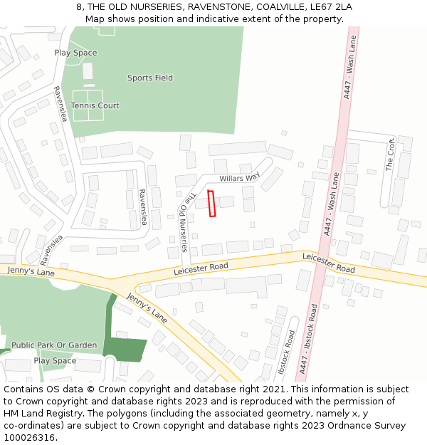 8, THE OLD NURSERIES, RAVENSTONE, COALVILLE, LE67 2LA: Location map and indicative extent of plot