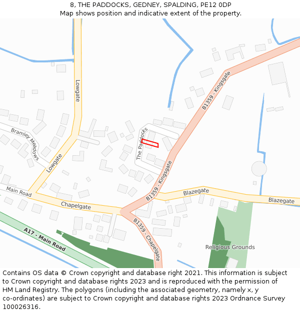 8, THE PADDOCKS, GEDNEY, SPALDING, PE12 0DP: Location map and indicative extent of plot