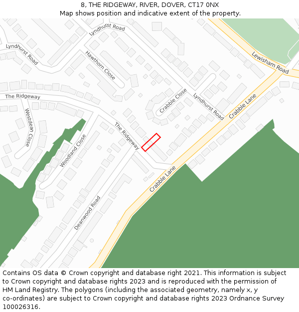 8, THE RIDGEWAY, RIVER, DOVER, CT17 0NX: Location map and indicative extent of plot