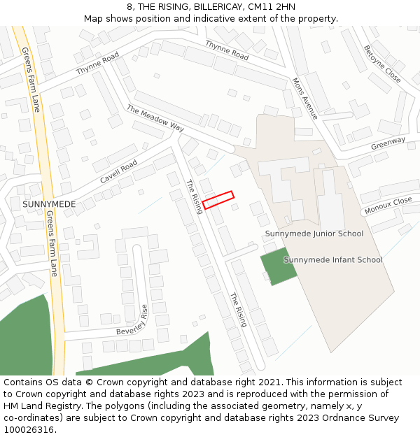 8, THE RISING, BILLERICAY, CM11 2HN: Location map and indicative extent of plot