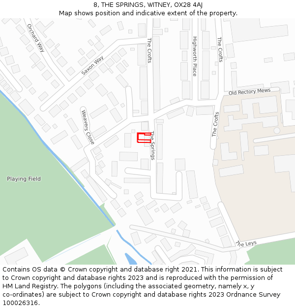8, THE SPRINGS, WITNEY, OX28 4AJ: Location map and indicative extent of plot