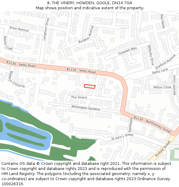8, THE VINERY, HOWDEN, GOOLE, DN14 7GA: Location map and indicative extent of plot