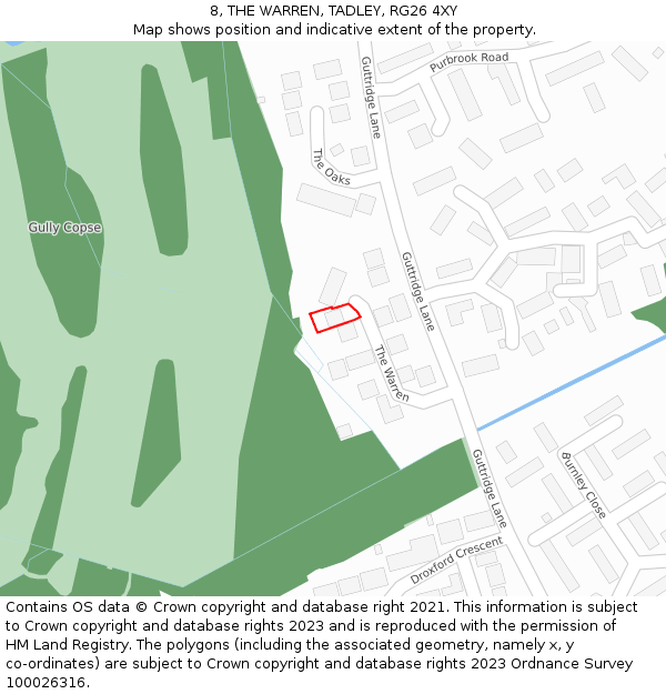 8, THE WARREN, TADLEY, RG26 4XY: Location map and indicative extent of plot