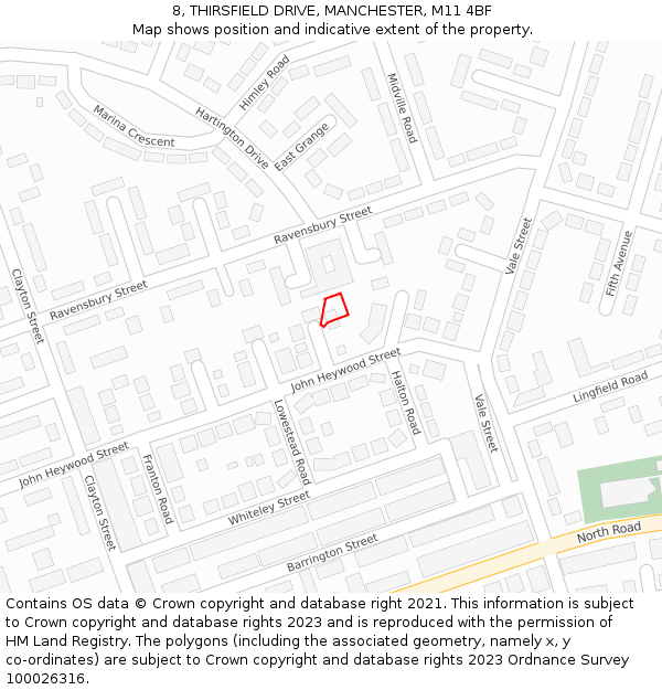 8, THIRSFIELD DRIVE, MANCHESTER, M11 4BF: Location map and indicative extent of plot