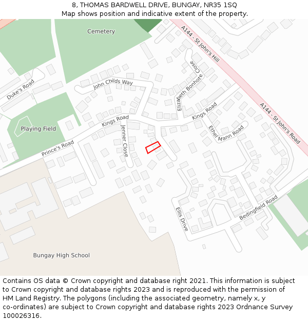 8, THOMAS BARDWELL DRIVE, BUNGAY, NR35 1SQ: Location map and indicative extent of plot