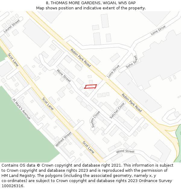 8, THOMAS MORE GARDENS, WIGAN, WN5 0AP: Location map and indicative extent of plot