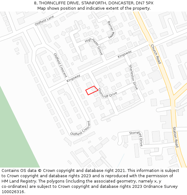 8, THORNCLIFFE DRIVE, STAINFORTH, DONCASTER, DN7 5PX: Location map and indicative extent of plot
