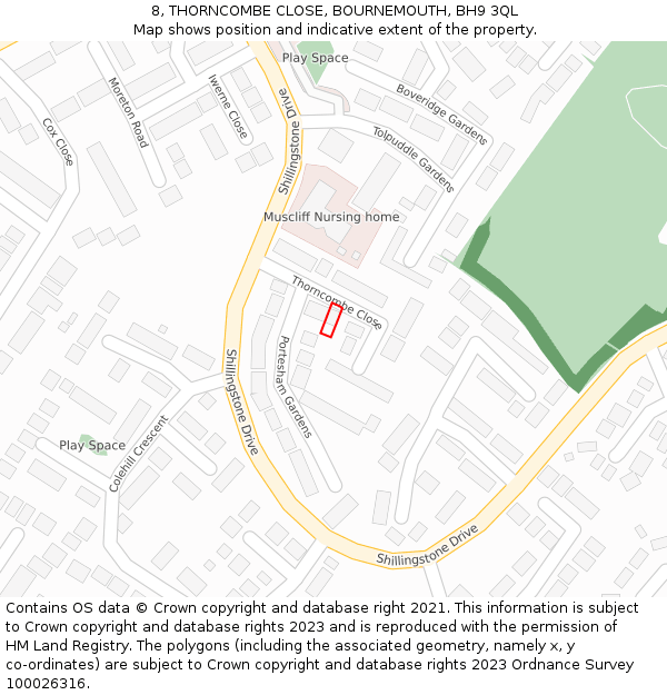 8, THORNCOMBE CLOSE, BOURNEMOUTH, BH9 3QL: Location map and indicative extent of plot
