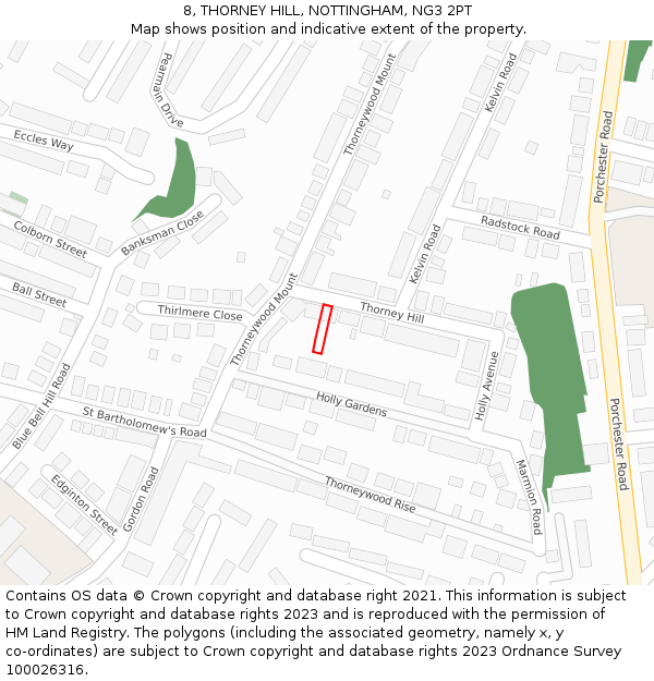 8, THORNEY HILL, NOTTINGHAM, NG3 2PT: Location map and indicative extent of plot