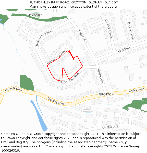 8, THORNLEY PARK ROAD, GROTTON, OLDHAM, OL4 5QT: Location map and indicative extent of plot