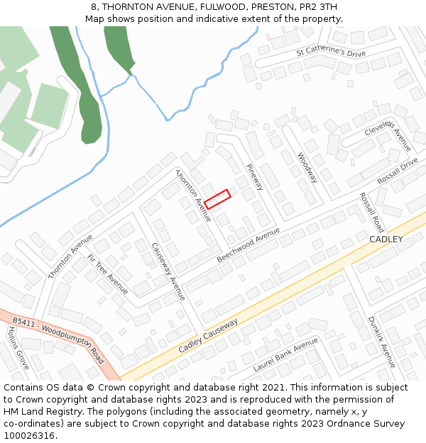 8, THORNTON AVENUE, FULWOOD, PRESTON, PR2 3TH: Location map and indicative extent of plot