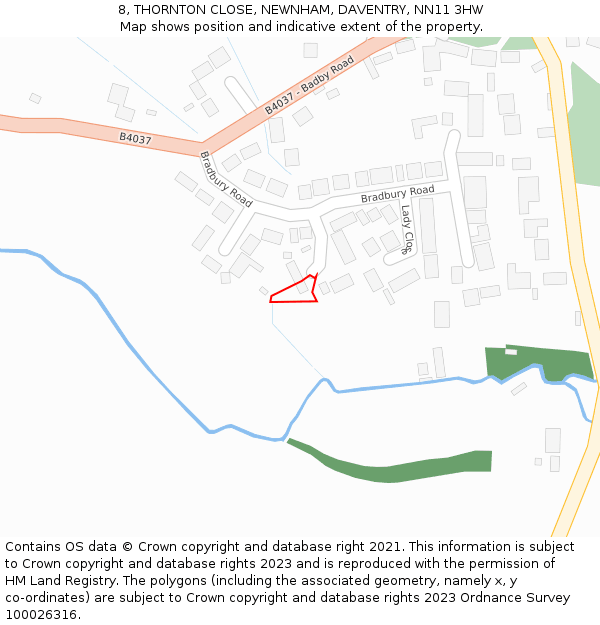 8, THORNTON CLOSE, NEWNHAM, DAVENTRY, NN11 3HW: Location map and indicative extent of plot
