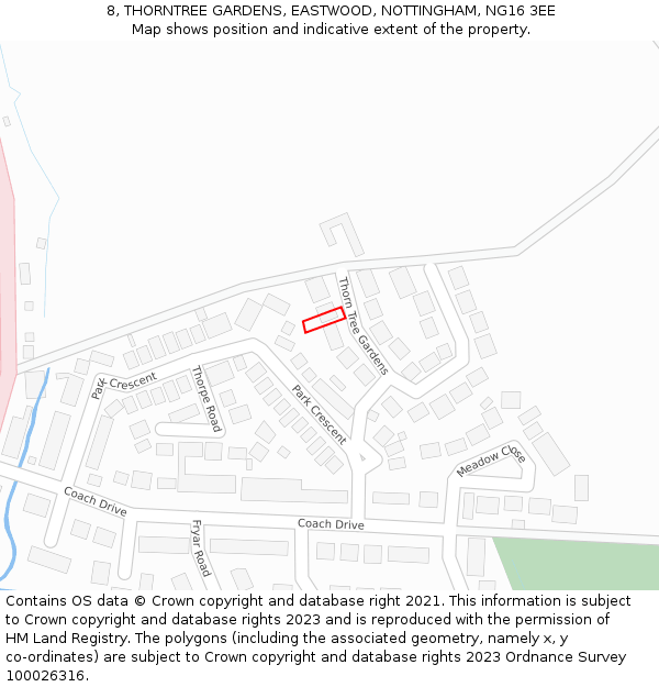 8, THORNTREE GARDENS, EASTWOOD, NOTTINGHAM, NG16 3EE: Location map and indicative extent of plot