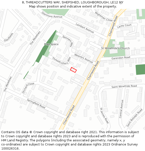 8, THREADCUTTERS WAY, SHEPSHED, LOUGHBOROUGH, LE12 9JY: Location map and indicative extent of plot