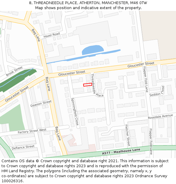 8, THREADNEEDLE PLACE, ATHERTON, MANCHESTER, M46 0TW: Location map and indicative extent of plot