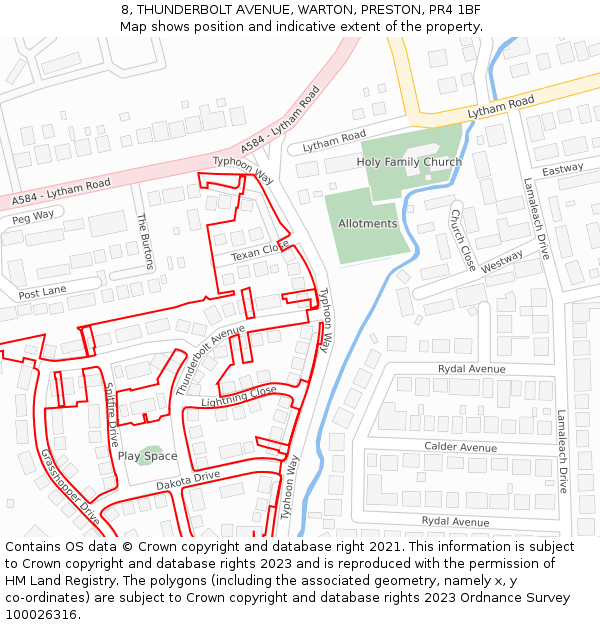 8, THUNDERBOLT AVENUE, WARTON, PRESTON, PR4 1BF: Location map and indicative extent of plot
