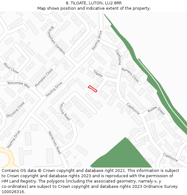 8, TILGATE, LUTON, LU2 8RR: Location map and indicative extent of plot