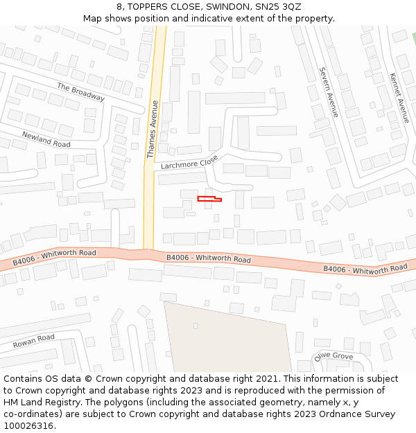 8, TOPPERS CLOSE, SWINDON, SN25 3QZ: Location map and indicative extent of plot