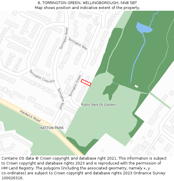 8, TORRINGTON GREEN, WELLINGBOROUGH, NN8 5BT: Location map and indicative extent of plot
