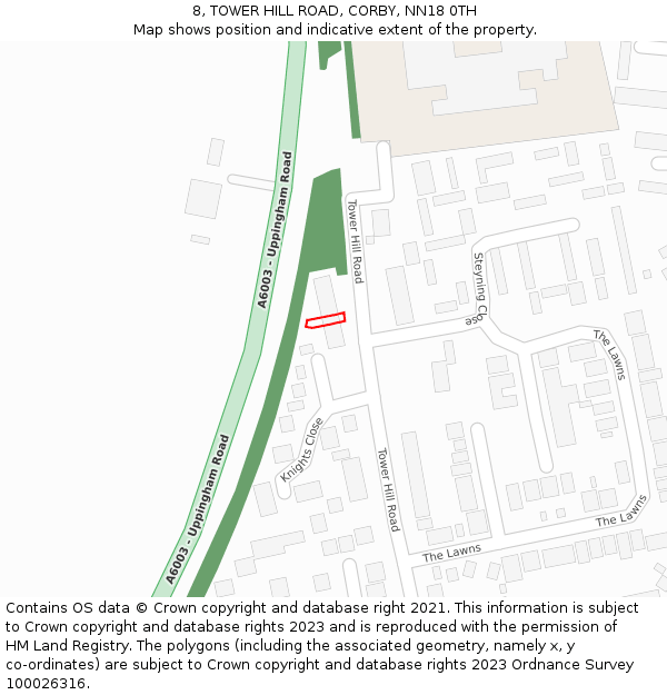 8, TOWER HILL ROAD, CORBY, NN18 0TH: Location map and indicative extent of plot